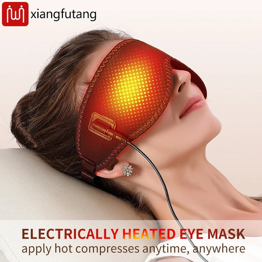 Heated eye mask for dry eyes providing warm compress with adjustable heat levels for relaxation and relief.