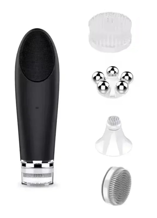 Facial Cleansing Brush and interchangeable heads for deep cleansing and exfoliation.